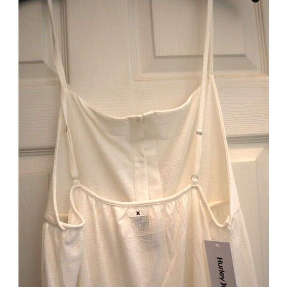 Hurley HC0084 Women Sz M Cream Solid Button Front Tiered Midi Cover Up Dress $50 - Picture 4 of 9
